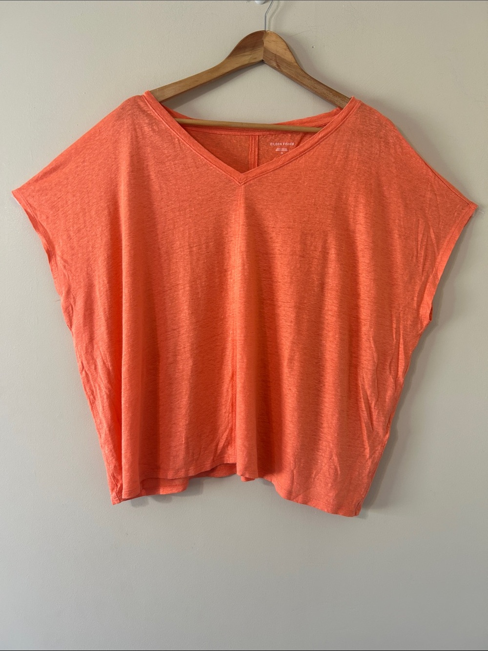 Eileen Fisher Coral V-Neck Boxy 100% Stretch Jersey Knit 2X Cap Sleeve Lagenlook